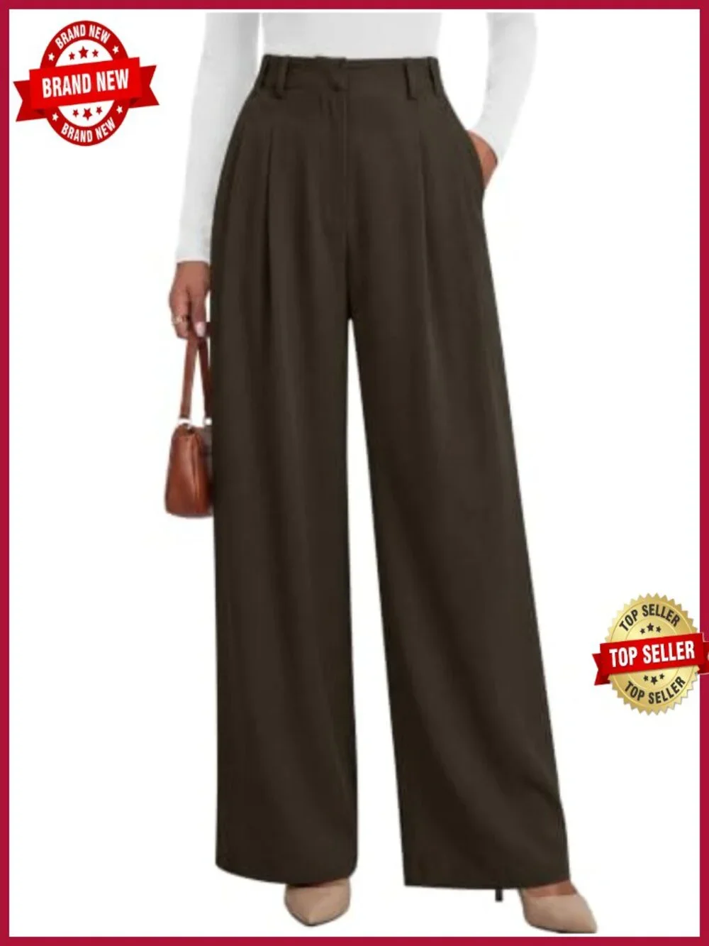 Women's High Waisted Wide Leg Pants Pleated Loose Palazzo Slacks Work Office
